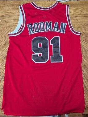Mitchell & Ness Red Hardwood Classics Dennis Rodman Jersey Chicago Bulls #91